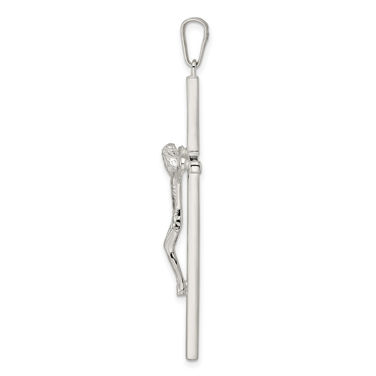 Sterling Silver Crucifix Pendant with Jesus, Polished Religious Cross Charm for Men and Women