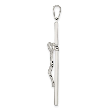 Sterling Silver Crucifix Pendant with Jesus, Polished Religious Cross Charm for Men and Women