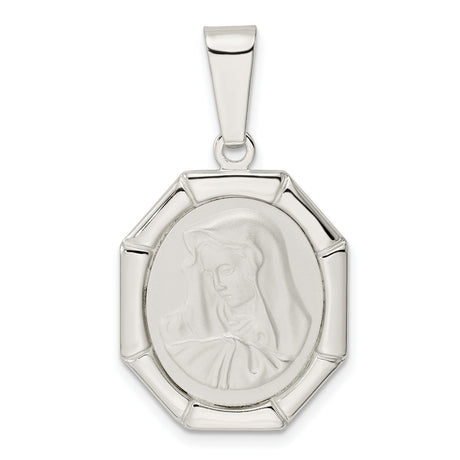 Sterling Silver Virgin Mary Pendant, Catholic Religious Medal with Prayer Detail