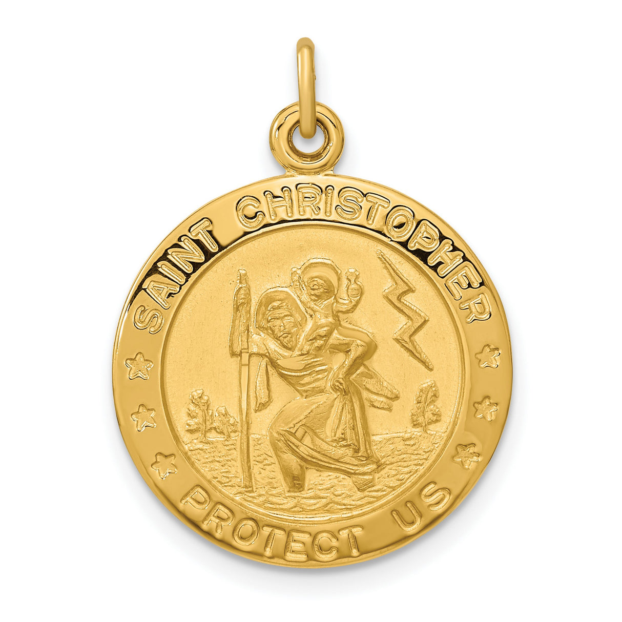 Gold Plated Polished and Satin Saint Christopher Charm Pendant in Real 925 Sterling Silver