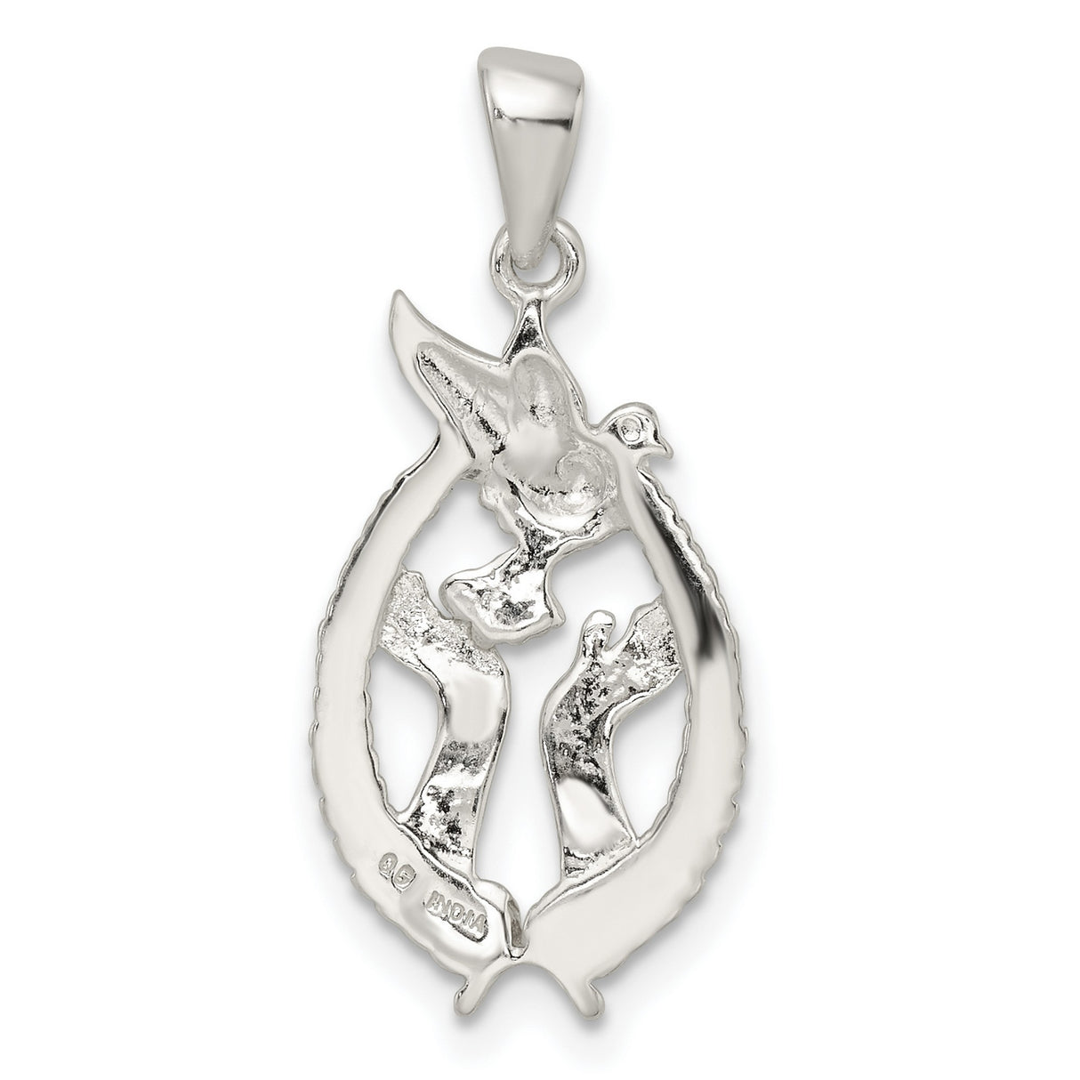 Polished Dove with Hands Charm Pendant in Real 925 Sterling Silver