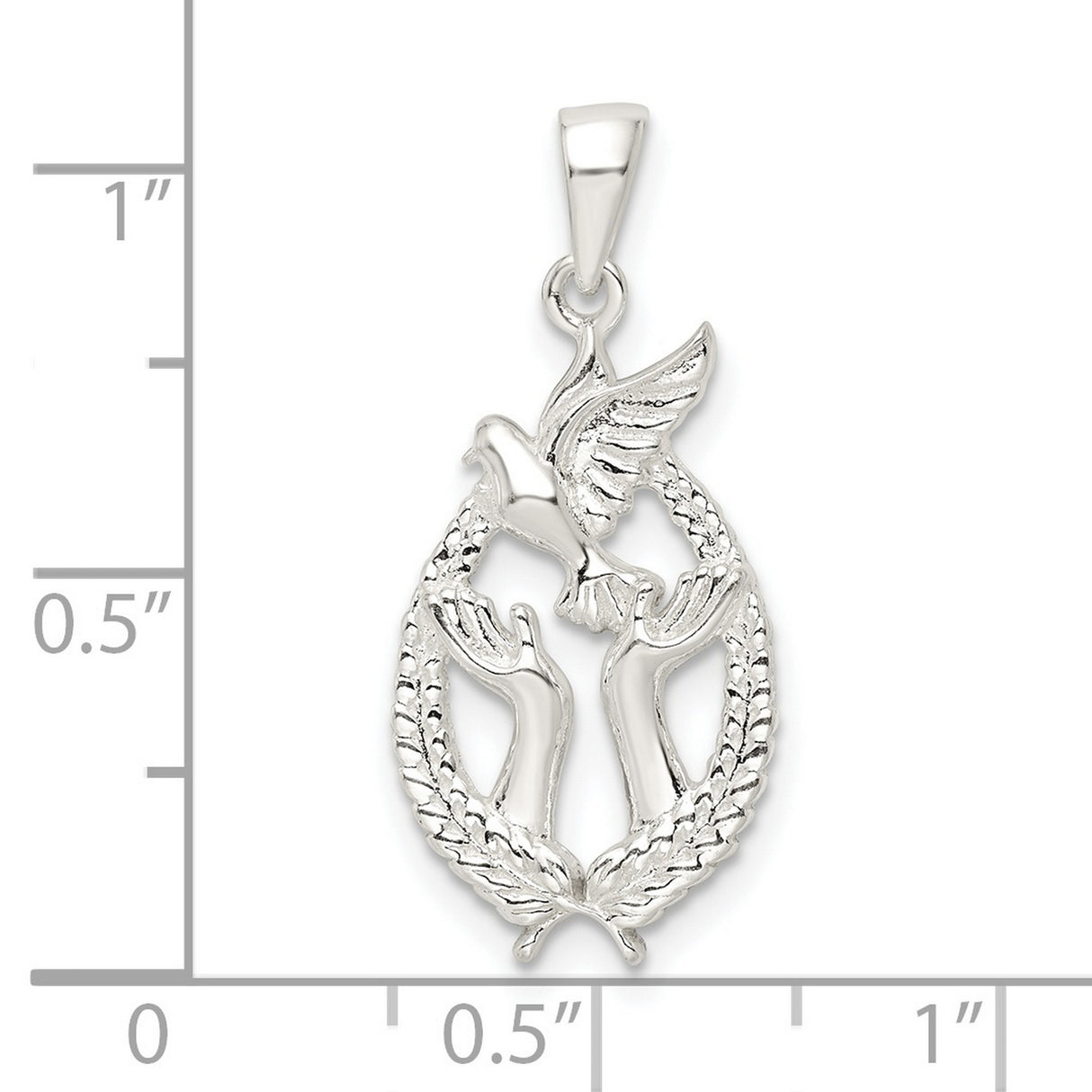Polished Dove with Hands Charm Pendant in Real 925 Sterling Silver