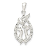 Polished Dove with Hands Charm Pendant in Real 925 Sterling Silver