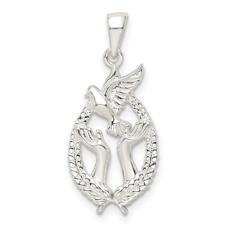 Polished Dove with Hands Charm Pendant in Real 925 Sterling Silver