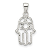 Sterling Silver Hamsa Hand Pendant with Openwork Star of David Design