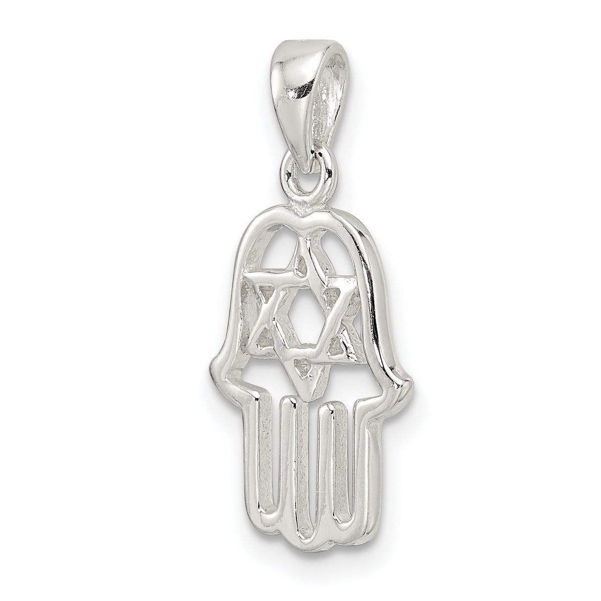 Sterling Silver Hamsa Hand Pendant with Openwork Star of David Design
