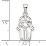 Sterling Silver Hamsa Hand Pendant with Openwork Star of David Design