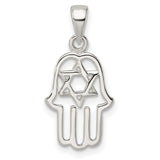 Sterling Silver Hamsa Hand Pendant with Openwork Star of David Design