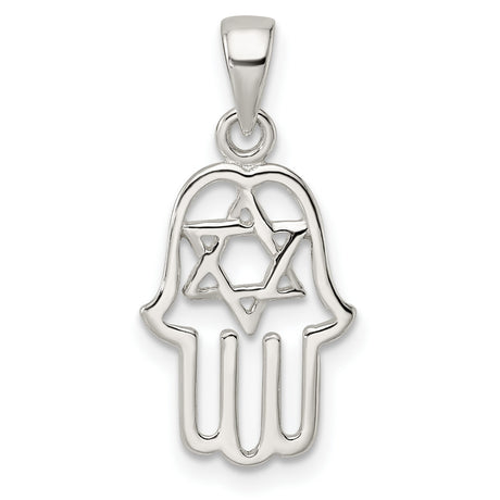 Sterling Silver Hamsa Hand Pendant with Openwork Star of David Design