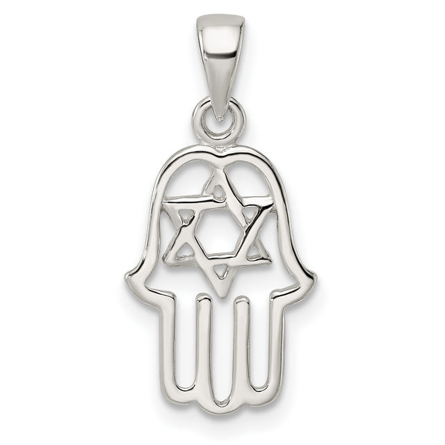 Sterling Silver Hamsa Hand Pendant with Openwork Star of David Design