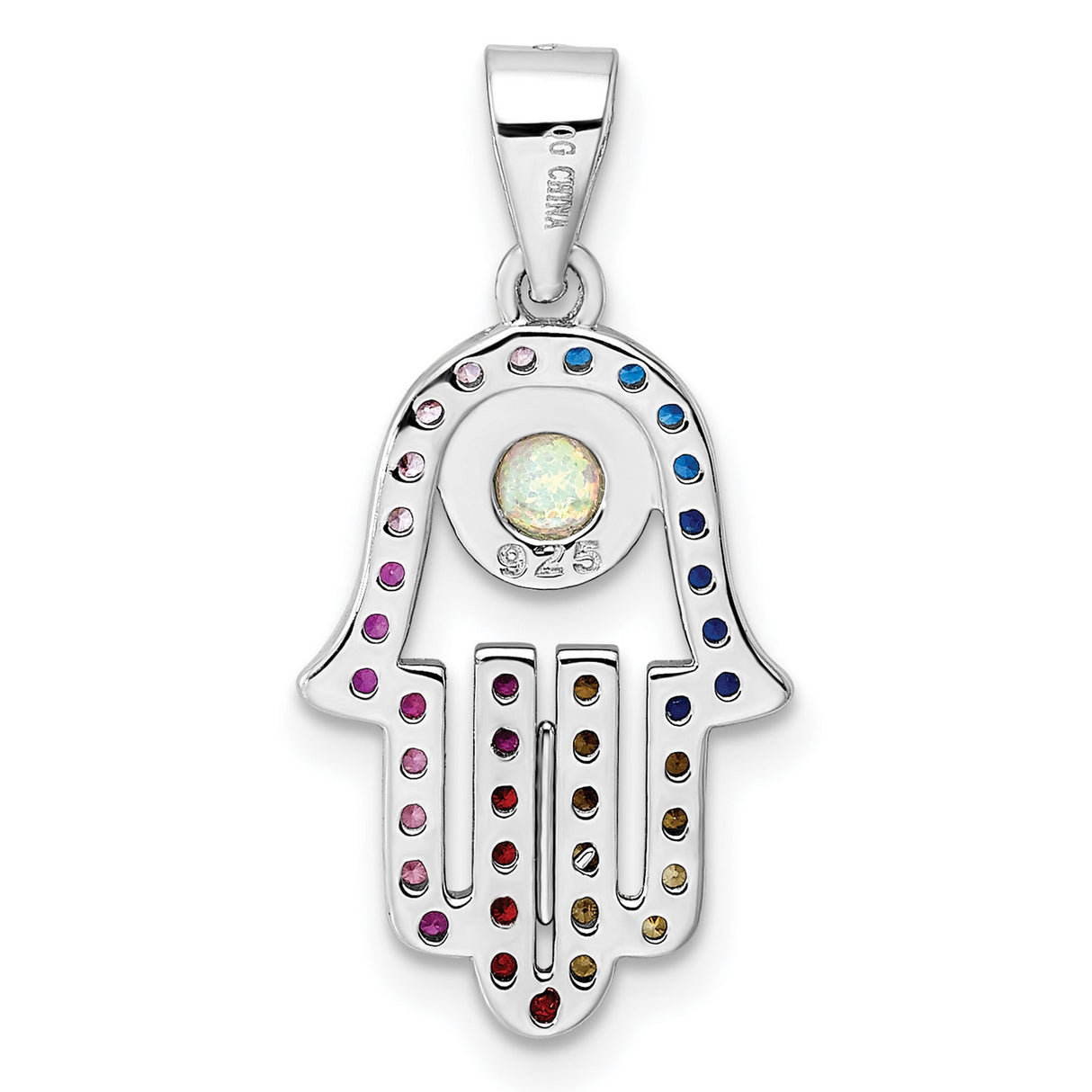 Sterling Silver Hamsa Hand Pendant with Cubic Zirconia and Opal , Spiritual Boho Jewelry for Women