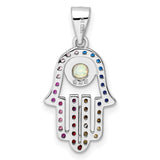 Sterling Silver Hamsa Hand Pendant with Cubic Zirconia and Opal , Spiritual Boho Jewelry for Women