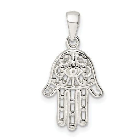 Sterling Silver Hamsa Hand Pendant with Evil Eye Symbol, Spiritual Protective Amulet