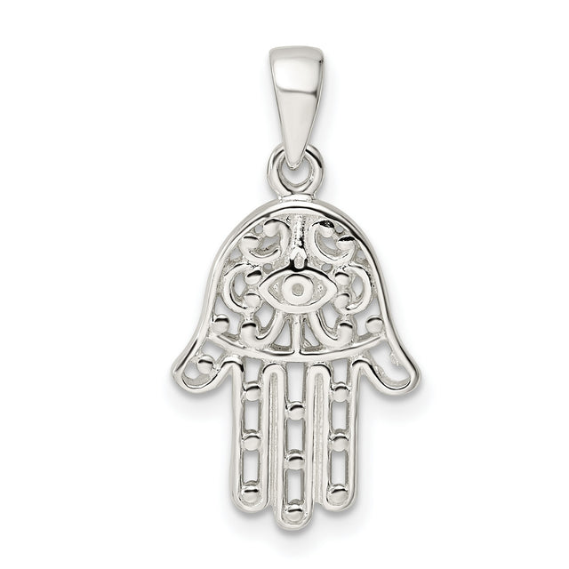 Sterling Silver Hamsa Hand Pendant with Evil Eye Symbol, Spiritual Protective Amulet