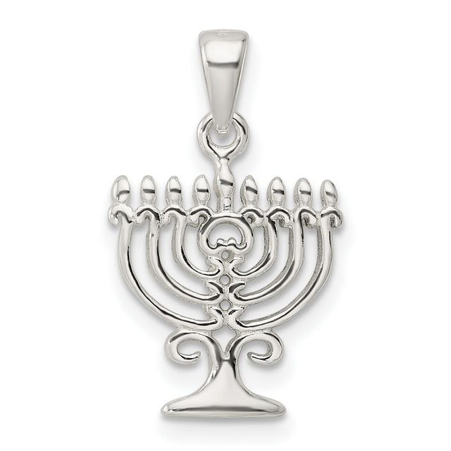 Sterling Silver Menorah Pendant, Traditional Jewish Symbol, Spiritual Faith Charm
