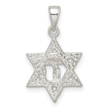 Polished and Diamond-Cut Star of David with Chai Charm Pendant in Real 925 Sterling Silver