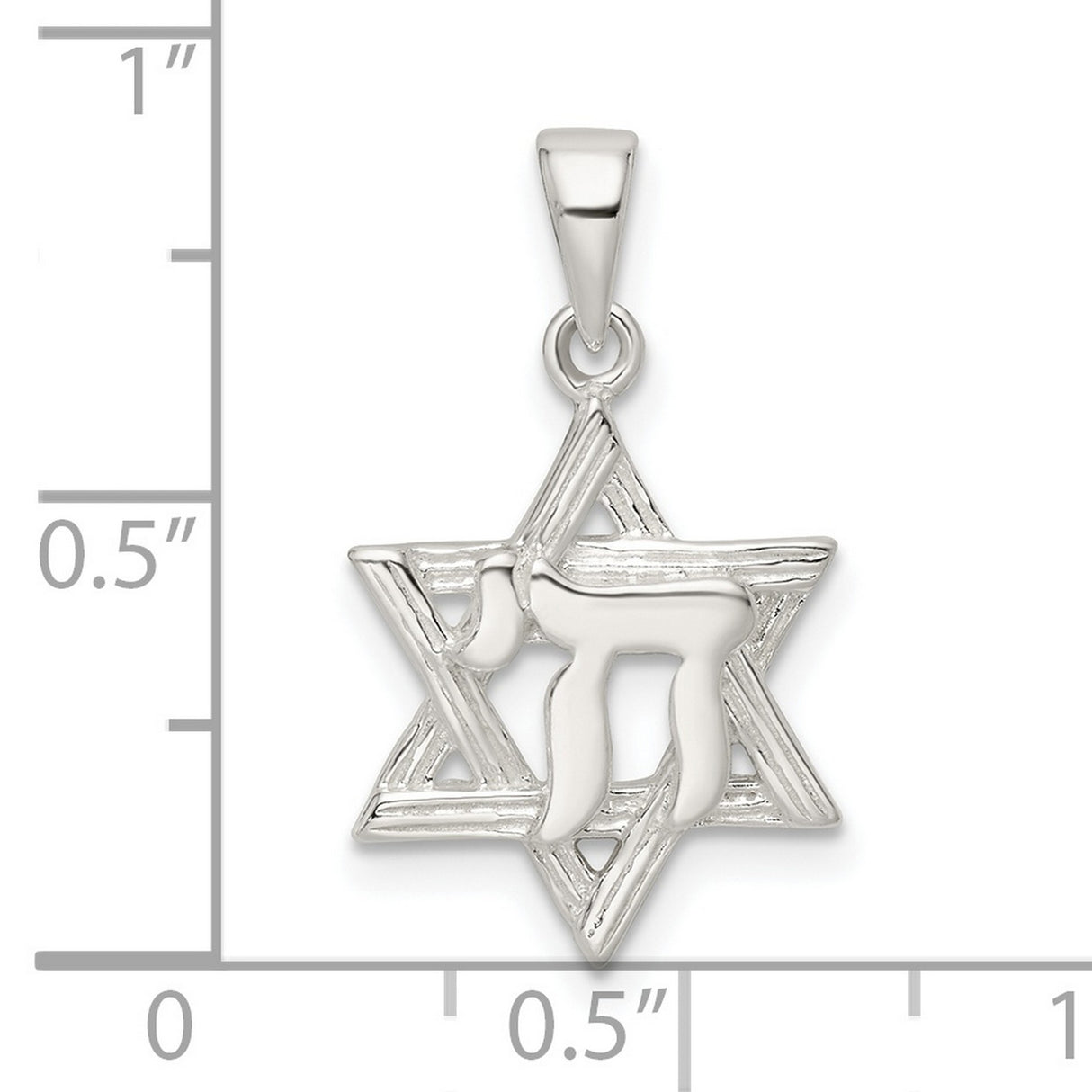 Polished and Diamond-Cut Star of David with Chai Charm Pendant in Real 925 Sterling Silver