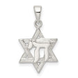 Polished and Diamond-Cut Star of David with Chai Charm Pendant in Real 925 Sterling Silver