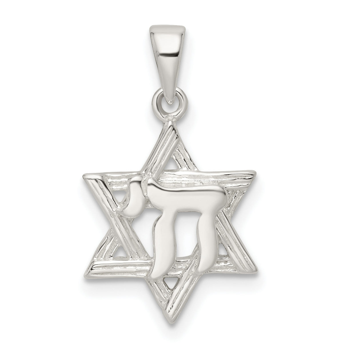 Polished and Diamond-Cut Star of David with Chai Charm Pendant in Real 925 Sterling Silver
