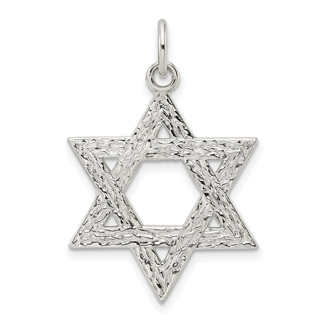 Sterling Silver Star of David Pendant, Textured Finish, Jewish Faith Symbol for Men and Women