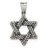 Sterling Silver Star of David Pendant with Braided Leaf Design, Jewish Symbol Charm