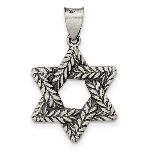 Sterling Silver Star of David Pendant with Braided Leaf Design, Jewish Symbol Charm