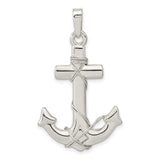 Sterling Silver Anchor Cross Pendant with Polished Rope Detail, Nautical Christian Symbol