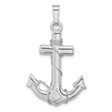 Sterling Silver Anchor Cross Pendant with Polished Rope Detail, Nautical Christian Symbol