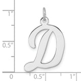 Sterling Silver Pendant with Cursive Script Letter D, Polished Initial Charm for Women or Unisex Wear