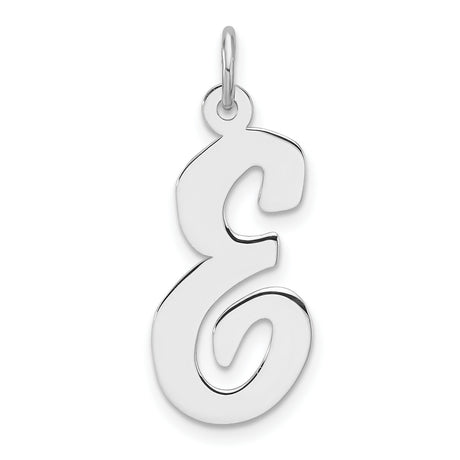 Sterling Silver Script E Pendant, Polished Initial Charm, Minimal Letter Design