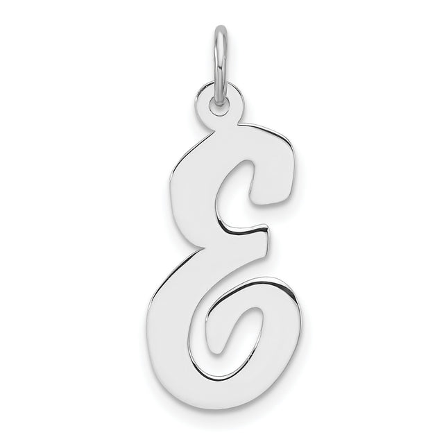 Sterling Silver Script E Pendant, Polished Initial Charm, Minimal Letter Design