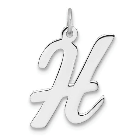 Sterling Silver Letter H Pendant Charm, Polished Script Initial Jewelry for Women