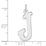 Sterling Silver Letter J Pendant Charm, Polished Script Alphabet Design for Women or Unisex Wear