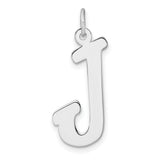 Sterling Silver Letter J Pendant Charm, Polished Script Alphabet Design for Women or Unisex Wear