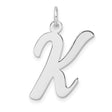 Sterling Silver Letter K Pendant, Script Initial Charm with Polished Finish