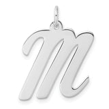 Sterling Silver Initial M Pendant, Polished Script Letter Charm for Women or Unisex Wear
