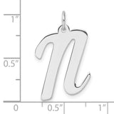 Sterling Silver Pendant, Lowercase N Script Letter Charm, Polished Modern Design