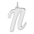 Sterling Silver Pendant, Lowercase N Script Letter Charm, Polished Modern Design