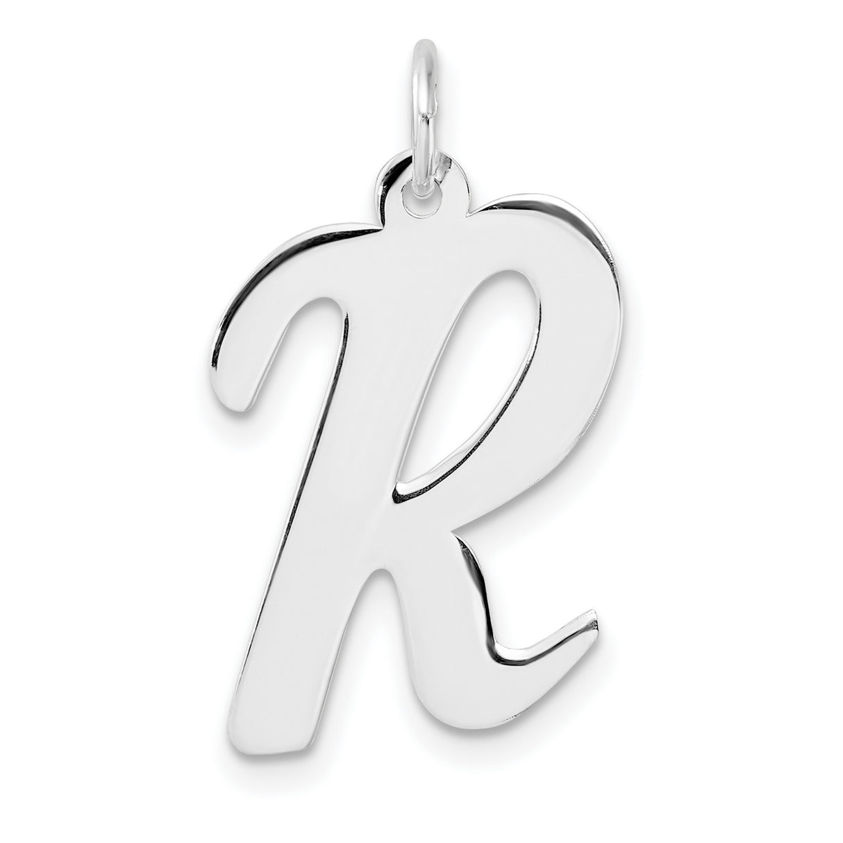 Sterling Silver Initial R Pendant, Script Letter Charm with Polished Finish for Women