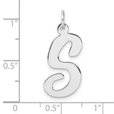 Sterling Silver Script Letter S Pendant Charm, Polished Initial Jewelry for Necklaces or Bracelets