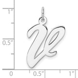 Sterling Silver Script V Pendant Charm, Polished Cursive Letter Initial Jewelry for Women