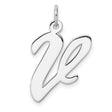 Sterling Silver Script V Pendant Charm, Polished Cursive Letter Initial Jewelry for Women