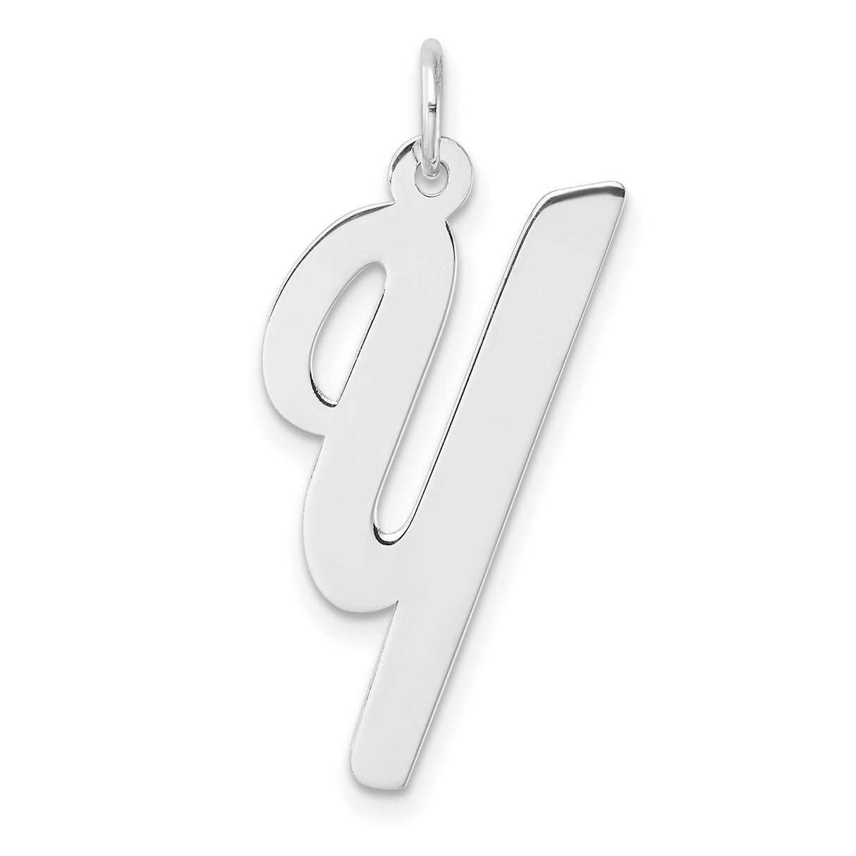 Sterling Silver Script Letter Y Pendant, Polished Initial Charm for Women or Unisex Wear