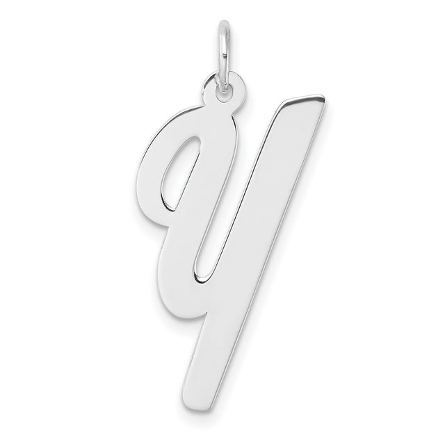 Sterling Silver Script Letter Y Pendant, Polished Initial Charm for Women or Unisex Wear