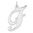 Sterling Silver F Pendant, Script Initial Charm with Polished Finish for Women