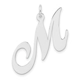 Sterling Silver M Pendant, Flowing Script Letter Charm, Dainty Alphabet Jewelry