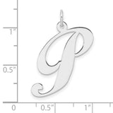 Sterling Silver Pendant, Script Initial P, Polished Cursive Letter Charm for Women