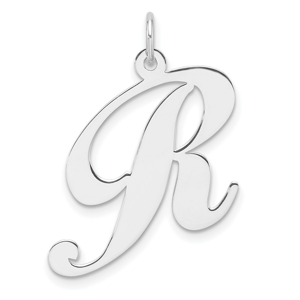 Sterling Silver Script Letter R Pendant, Polished Cursive Initial Charm for Women or Unisex Wear