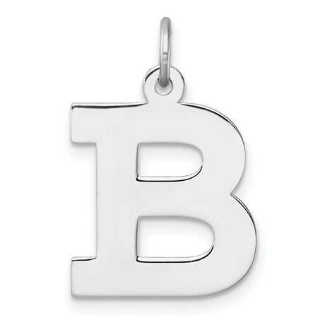 Sterling Silver Letter B Pendant Charm, Polished Block Initial Monogram Design