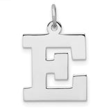 Sterling Silver Letter E Pendant, Bold Block Design, Polished Finish, Unisex Initial Charm